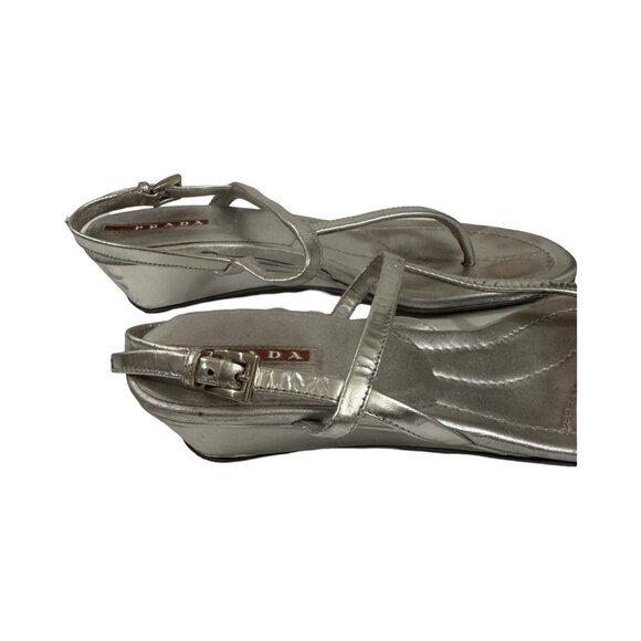 PRADA Silver Metallic Logo Thong Sandals Size 6-7 - Picture 7 of 10